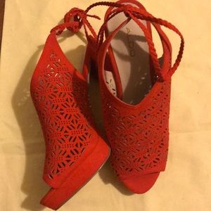 Red Suede Heels with Back Tie
